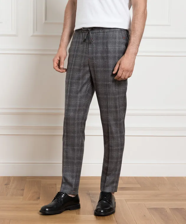 ISAIA Gray checkered wool pants