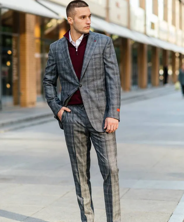 ISAIA Gray checkered wool pants