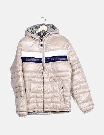 Jack & Jones Chaqueta acolchada beige banda bicolor con capucha