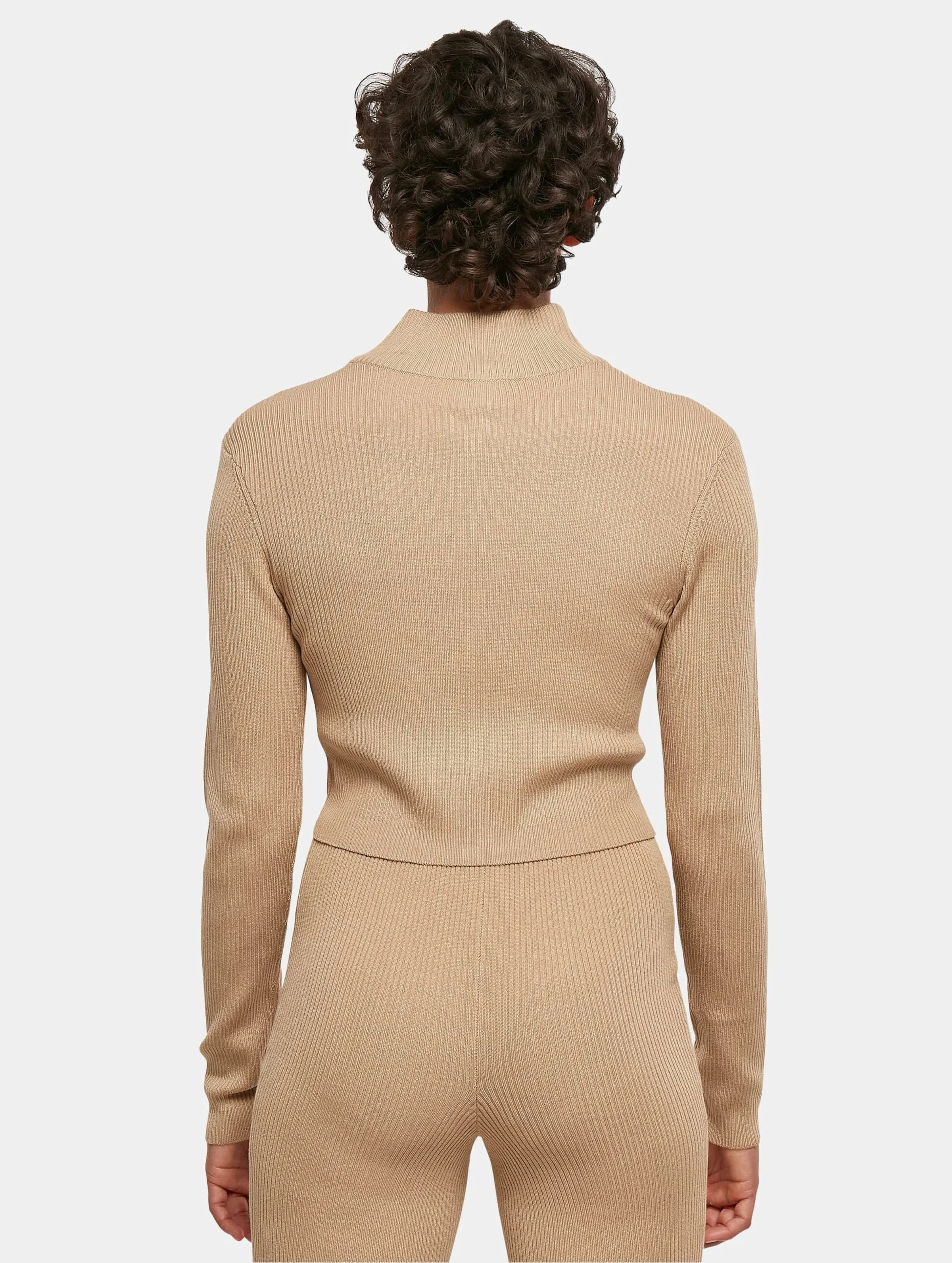 Ladies Cropped Rib Knit Zip 