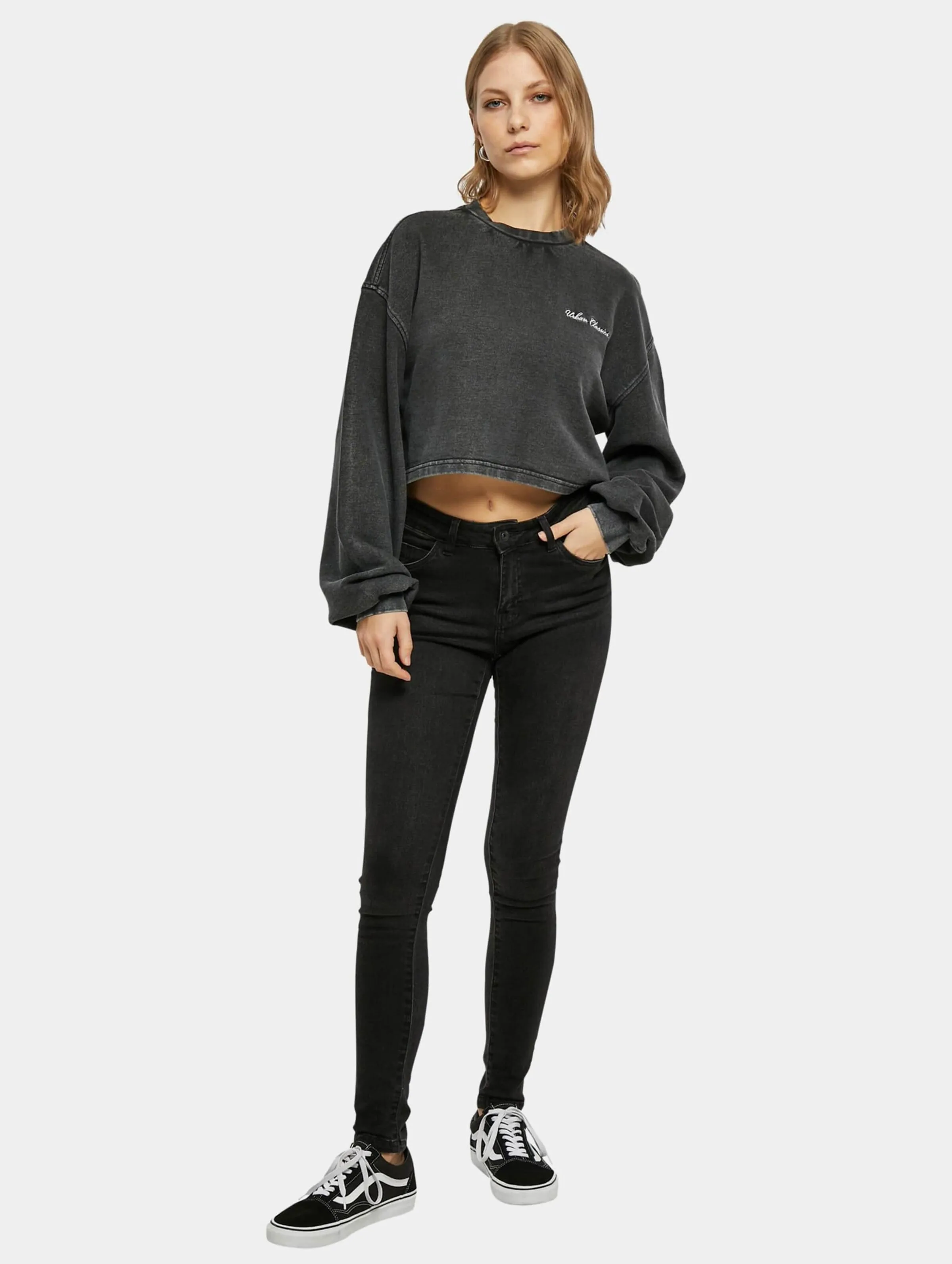 Ladies Cropped Small Embroidery Terry Crewneck