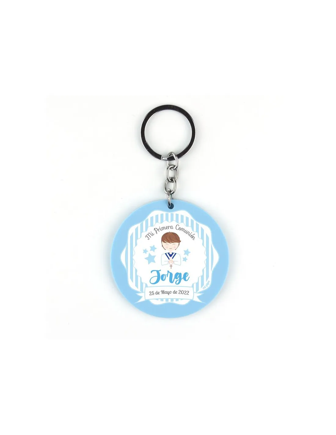 Llavero Metacrilato Redondo Comunión Azul personalizado de Mi Pipo