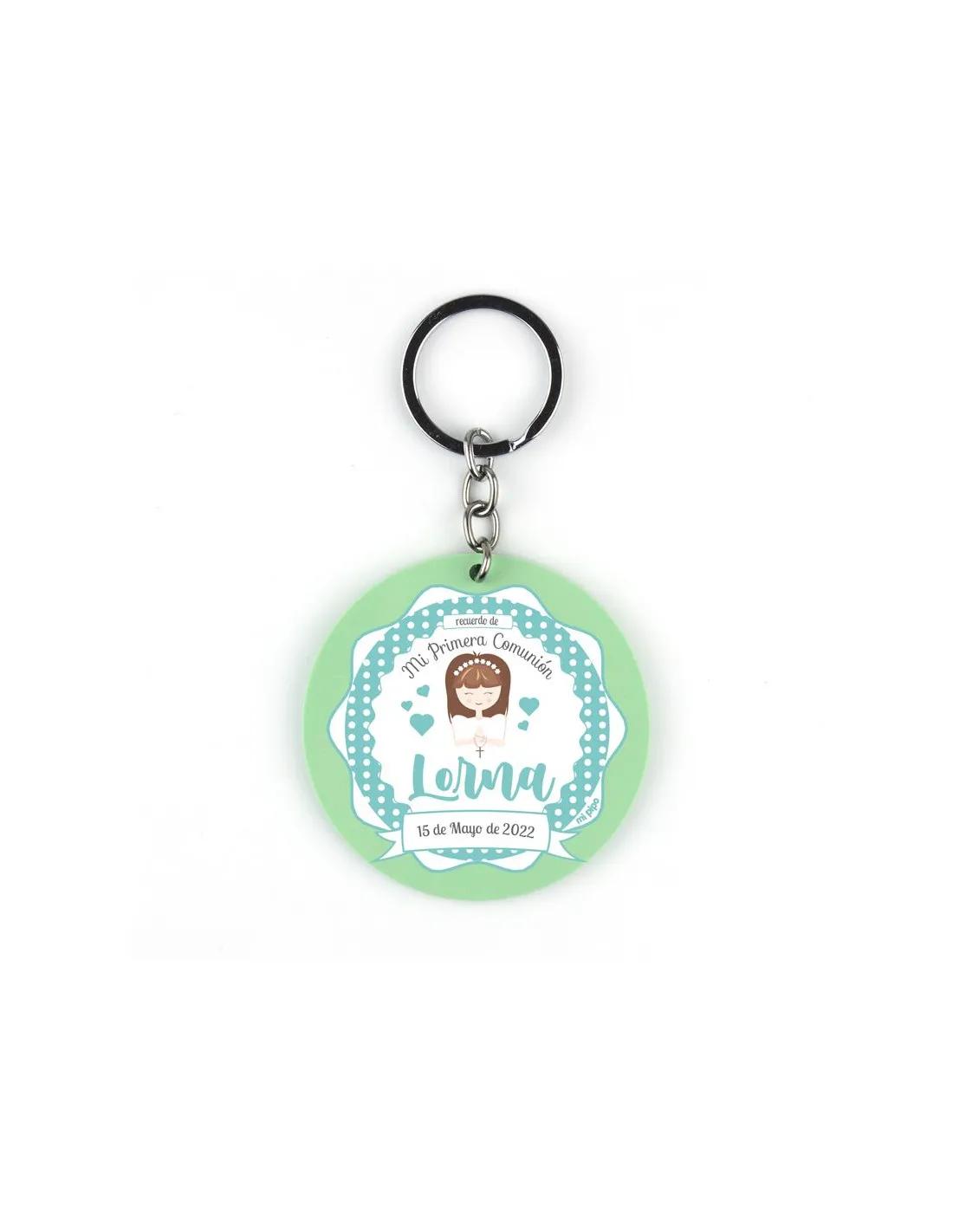 Llavero Metacrilato Redondo Comunión Menta Niña personalizado de Mi Pipo
