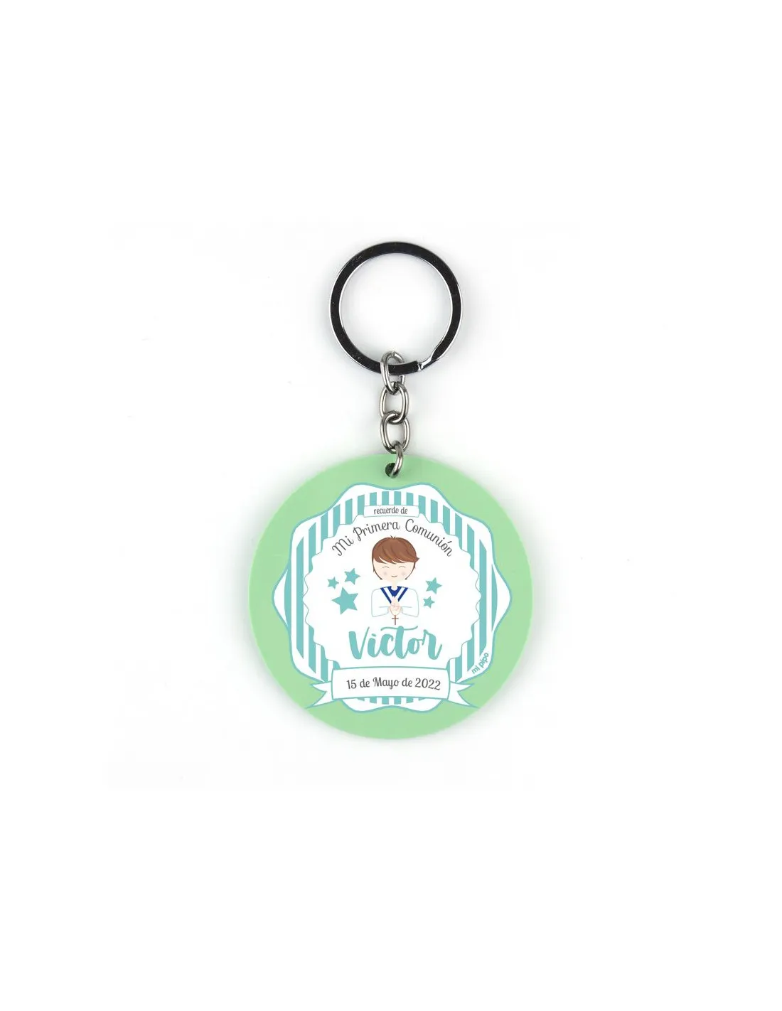 Llavero Metacrilato Redondo Comunión Menta Niño personalizado de Mi Pipo