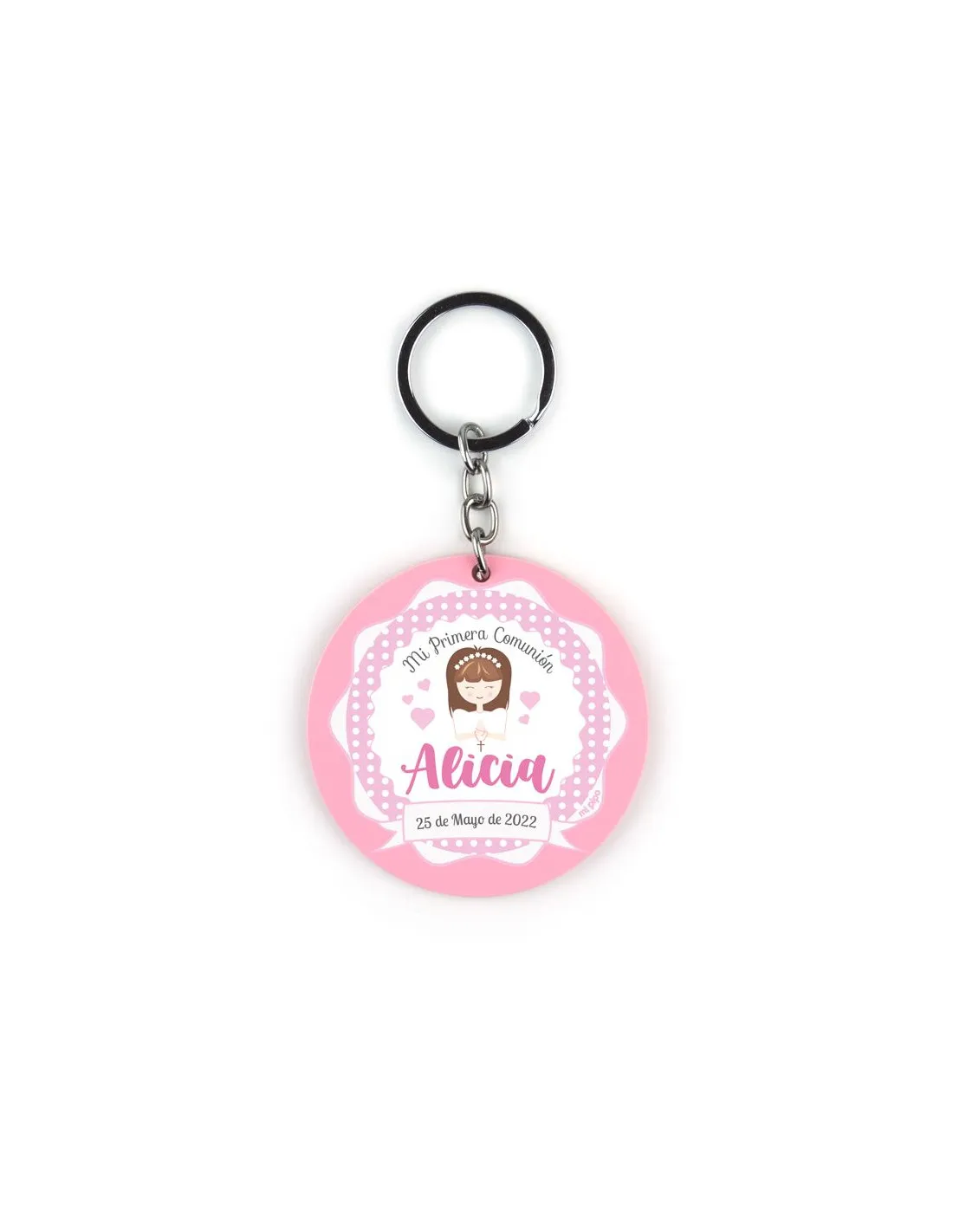 Llavero Metacrilato Redondo Comunión Rosa personalizado de Mi Pipo