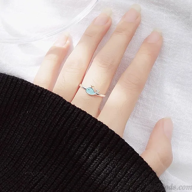 Lovely Little Whale Dolphin Fish Girl Animal Open Ring