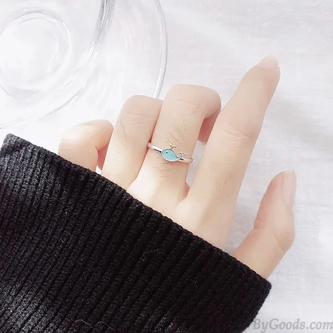 Lovely Little Whale Dolphin Fish Girl Animal Open Ring