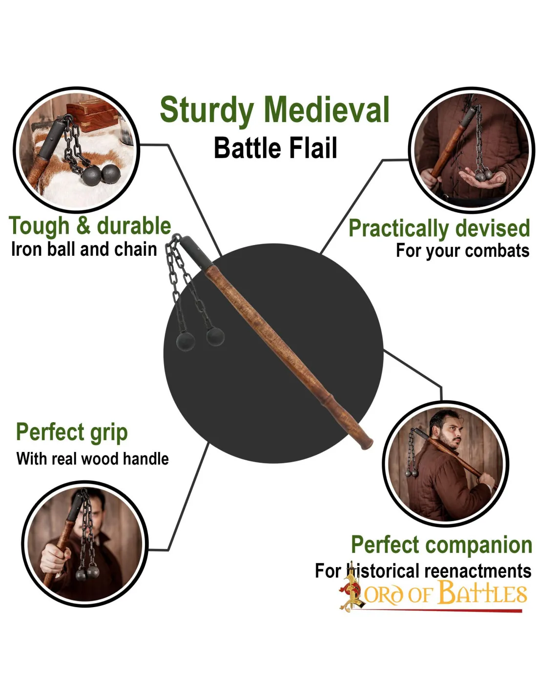 Maza medieval de batalla, doble bola