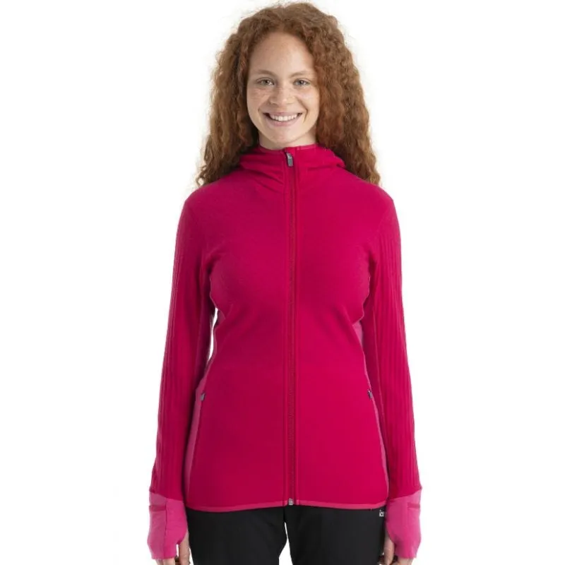 Midlayer Icebreaker Descender LS Zip Hood (Electron Pink/Tempo) Mujer