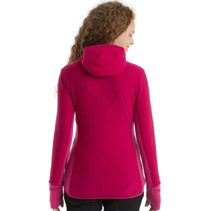 Midlayer Icebreaker Descender LS Zip Hood (Electron Pink/Tempo) Mujer