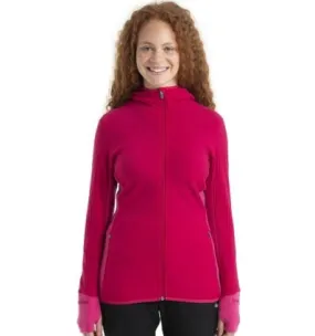Midlayer Icebreaker Descender LS Zip Hood (Electron Pink/Tempo) Mujer