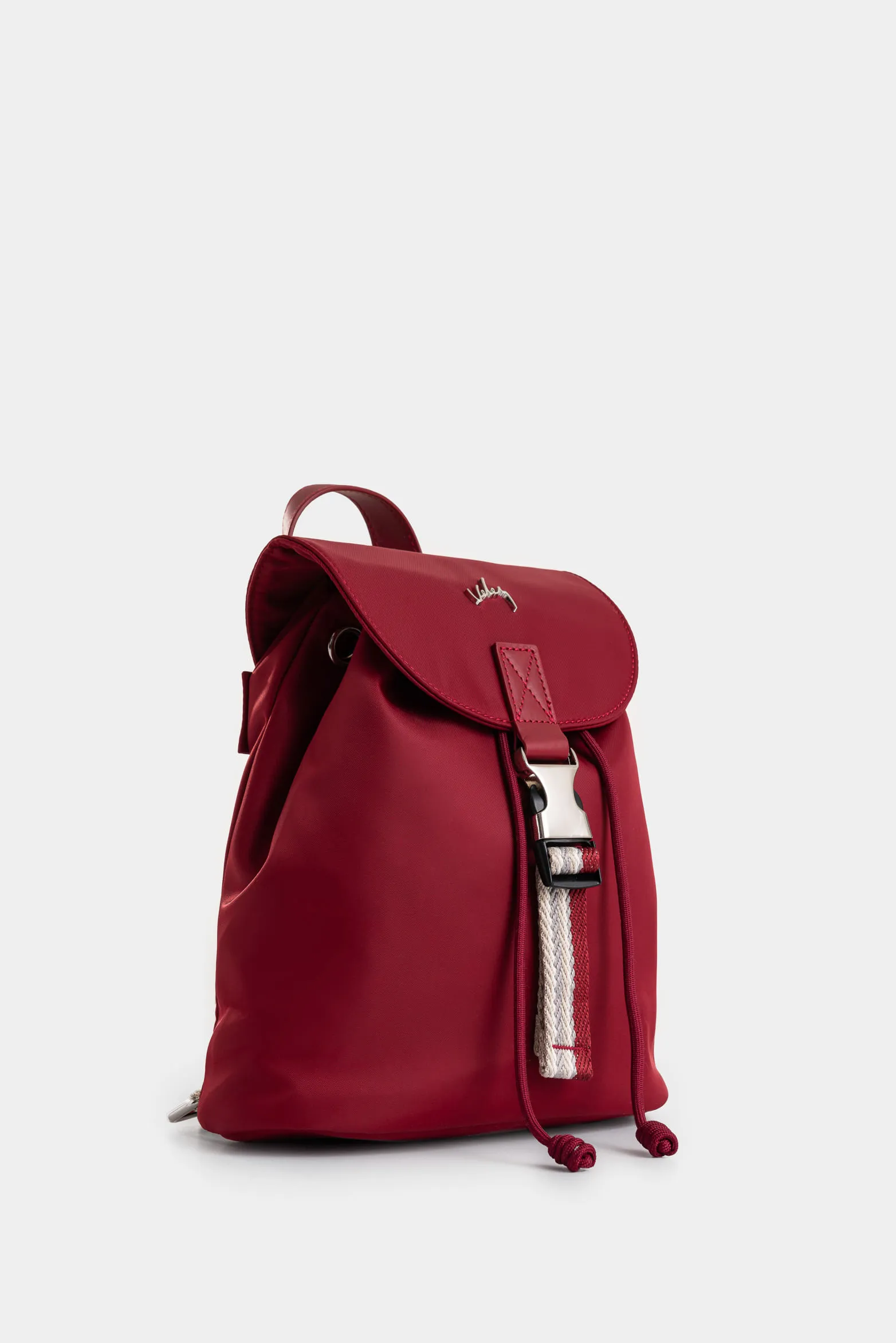 Morral Elora mini en lona y cuero para mujer detalle contraste