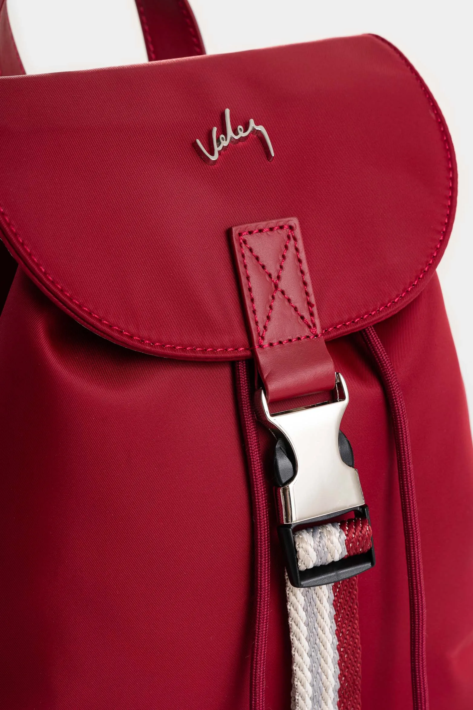 Morral Elora mini en lona y cuero para mujer detalle contraste