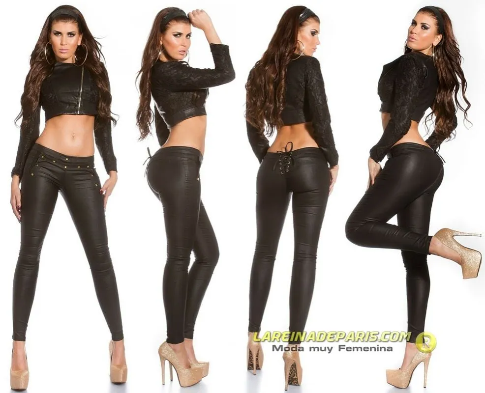 Pantalón ajustado polipiel negro