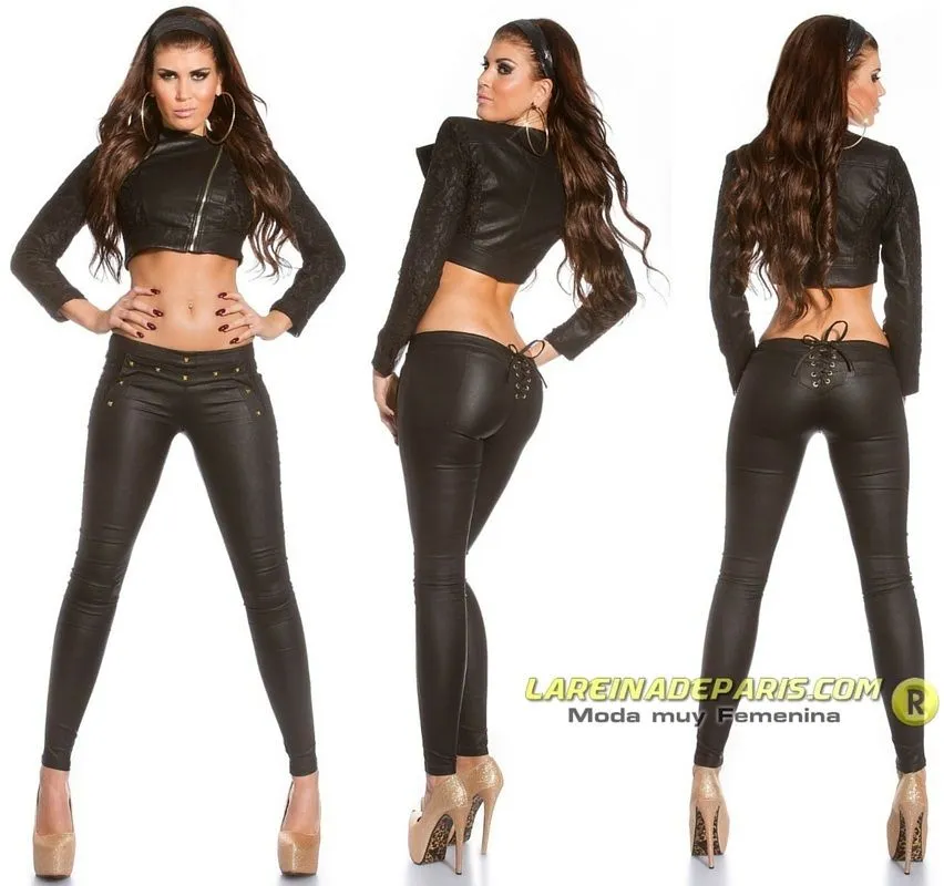 Pantalón ajustado polipiel negro
