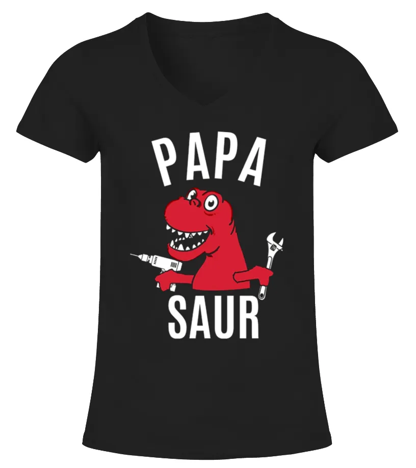 PAPA SAUR DINOSAUR TSHIRT  FATHERS DAY CAMISETA CUELLO PICO MUJER