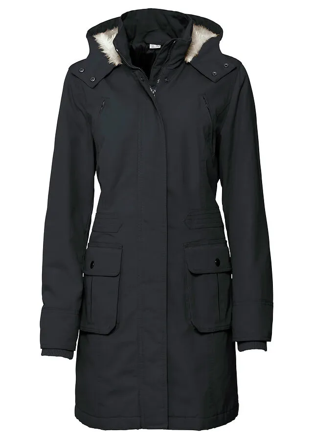 Parka con capucha forrada de tejido polar Negro