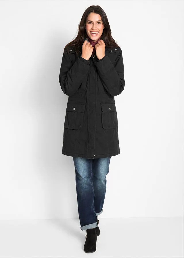 Parka con capucha forrada de tejido polar Negro