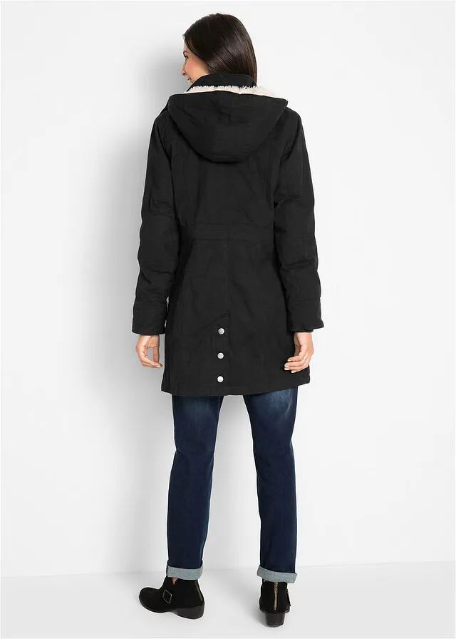 Parka con capucha forrada de tejido polar Negro