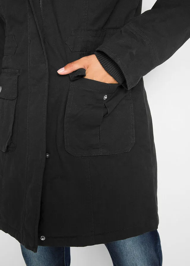 Parka con capucha forrada de tejido polar Negro