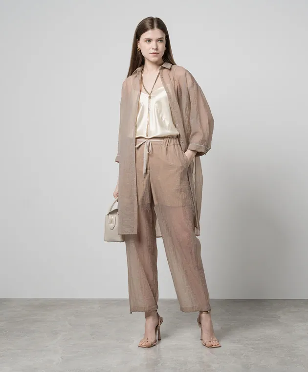 Peserico Beige pants with a reaper effect
