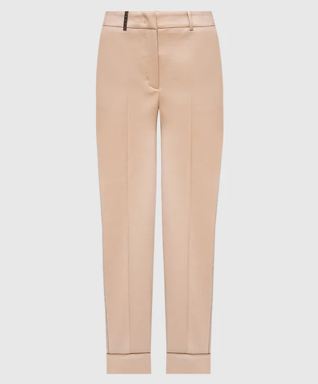 Peserico Beige pants with wool with monil chain