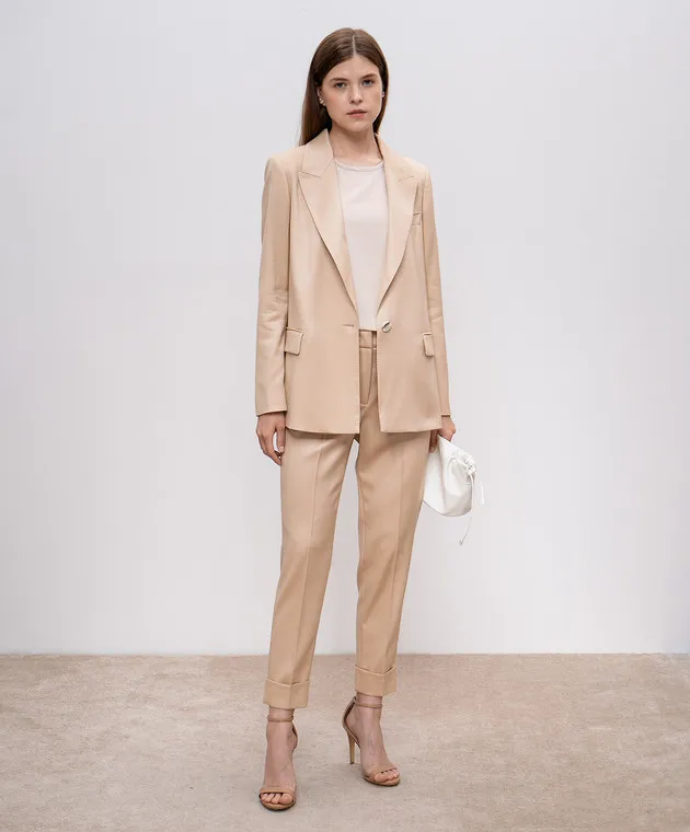 Peserico Beige pants with wool with monil chain