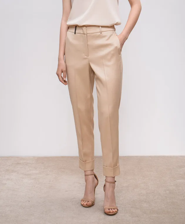 Peserico Beige pants with wool with monil chain