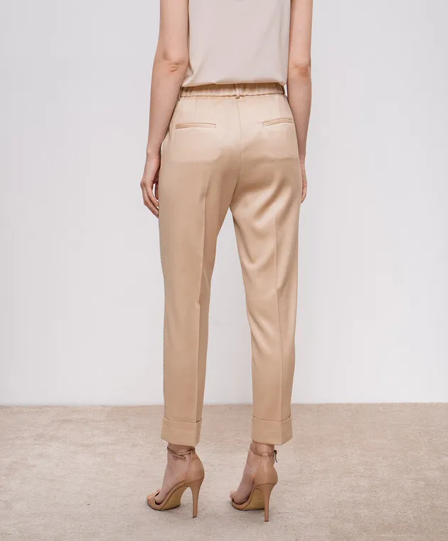 Peserico Beige pants with wool with monil chain