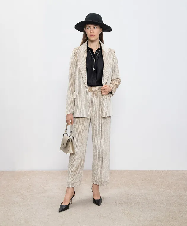 Peserico Beige velor pants with lapels