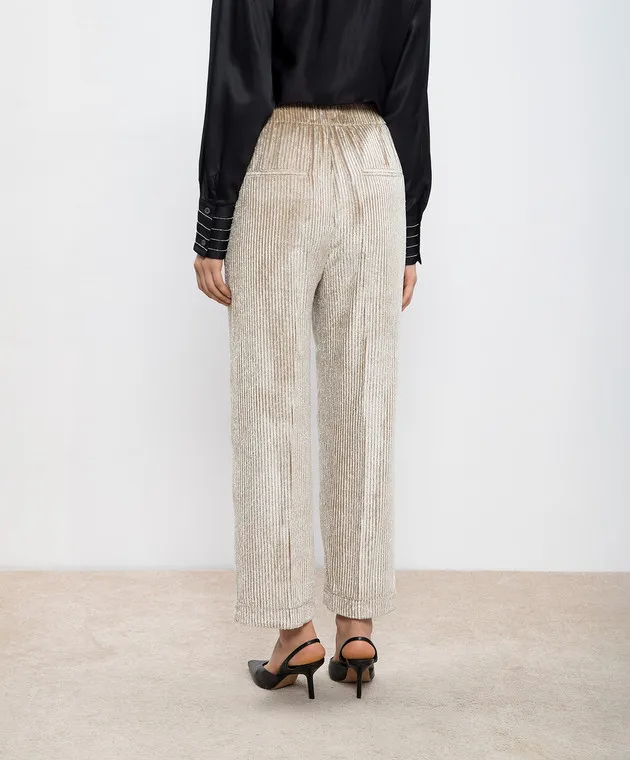 Peserico Beige velor pants with lapels