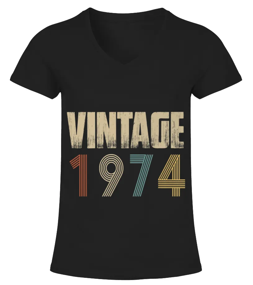Retro Vintage 1974 T Shirt Born In 1974  Camiseta cuello pico Mujer
