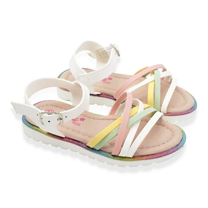 Sandalias niña baratas blanco y rosa