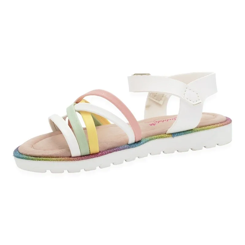 Sandalias niña baratas blanco y rosa