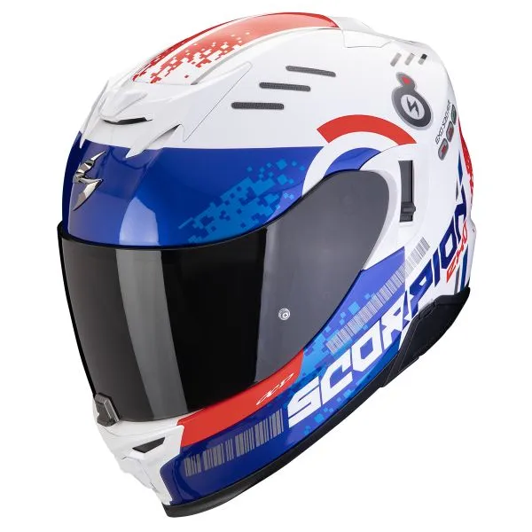 Scorpion Exo 520 Evo Air Titan White Blue Red + Kit Bluetooth 5S Solo 