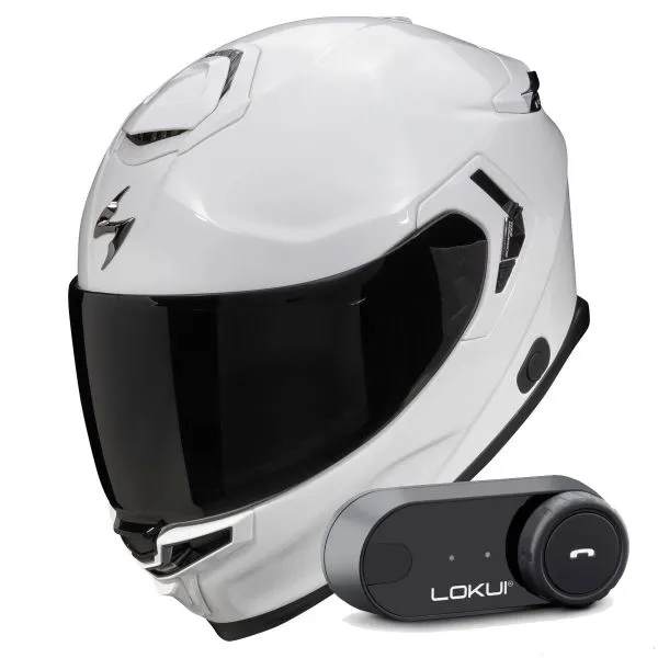 Scorpion Exo GT SP Air Solid White Pearl + Kit Bluetooth Lokui K30 