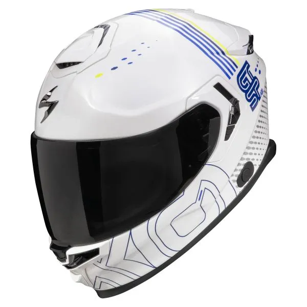 Scorpion Exo GT SP Air Techlane White Blue Yellow fluo + Kit bluetooth 5R Lite 