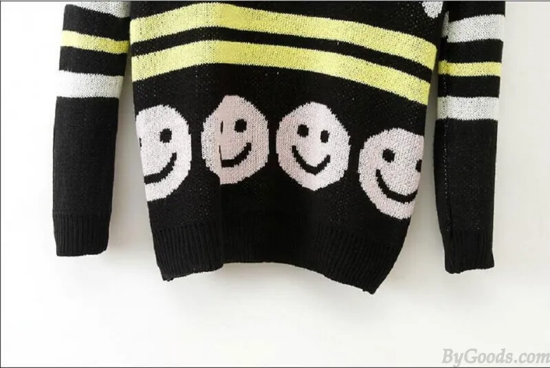 Smile Face Long Sleeve Loose Slim Sweater