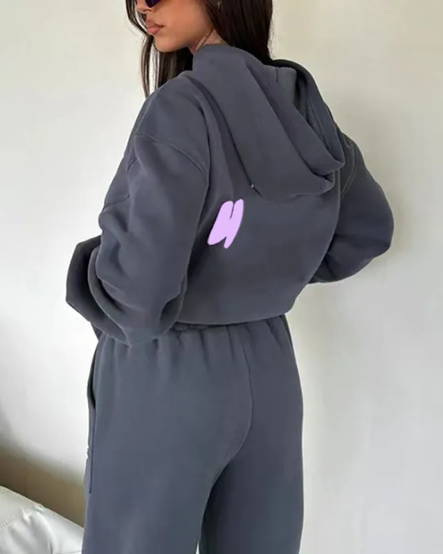 SOBRE DE PISTAS MUJERES CONEDIADA MUJERES 2 piezas Conjunto de sudadera con sudadera con capucha de manga de manga larga deporti