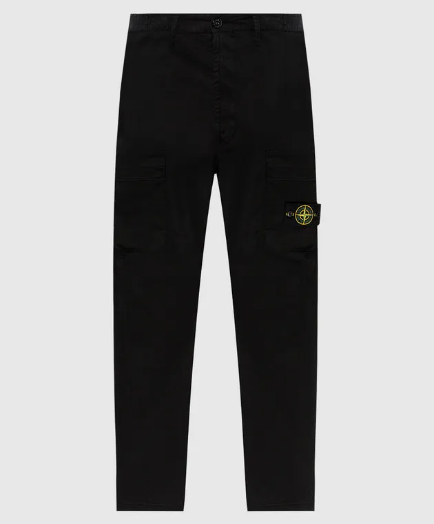 Stone Island Black cargo pants with logo patch