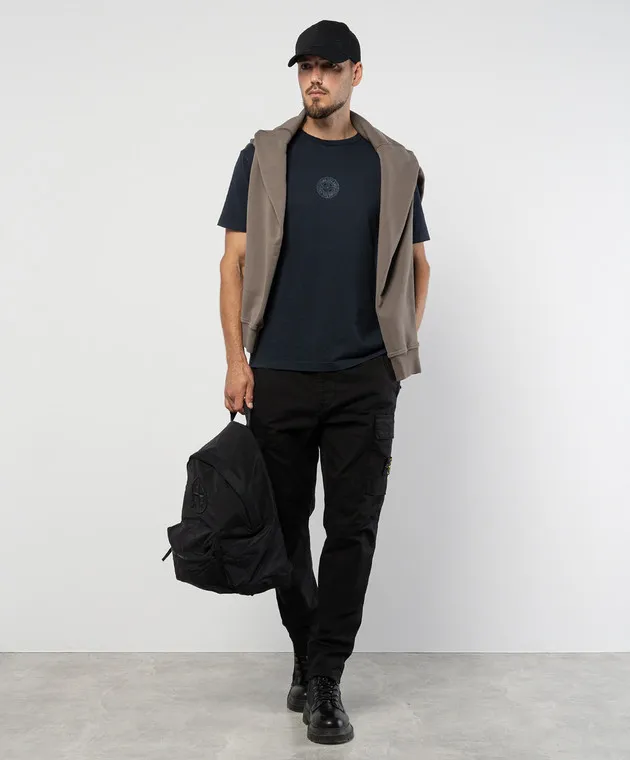 Stone Island Black cargo pants with logo patch