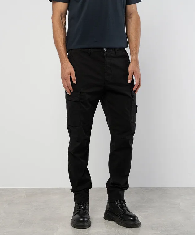 Stone Island Black cargo pants with logo patch