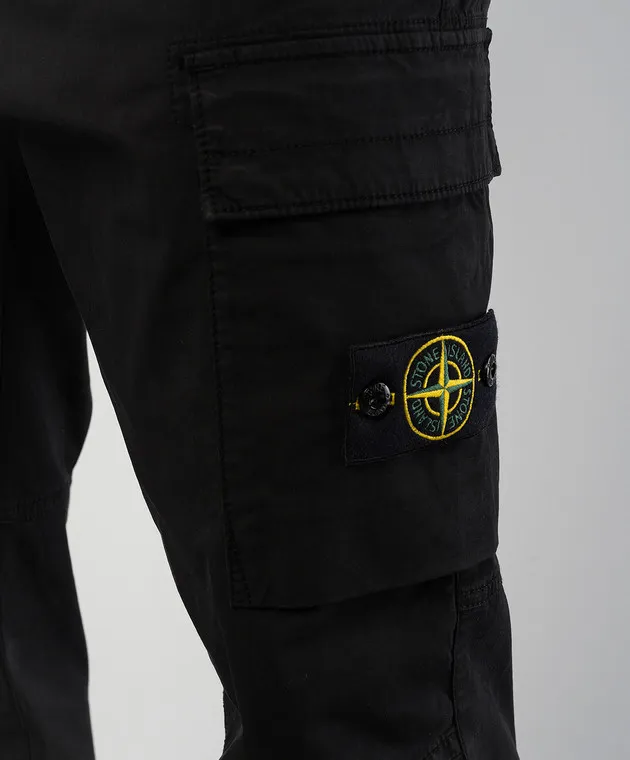 Stone Island Black cargo pants with logo patch