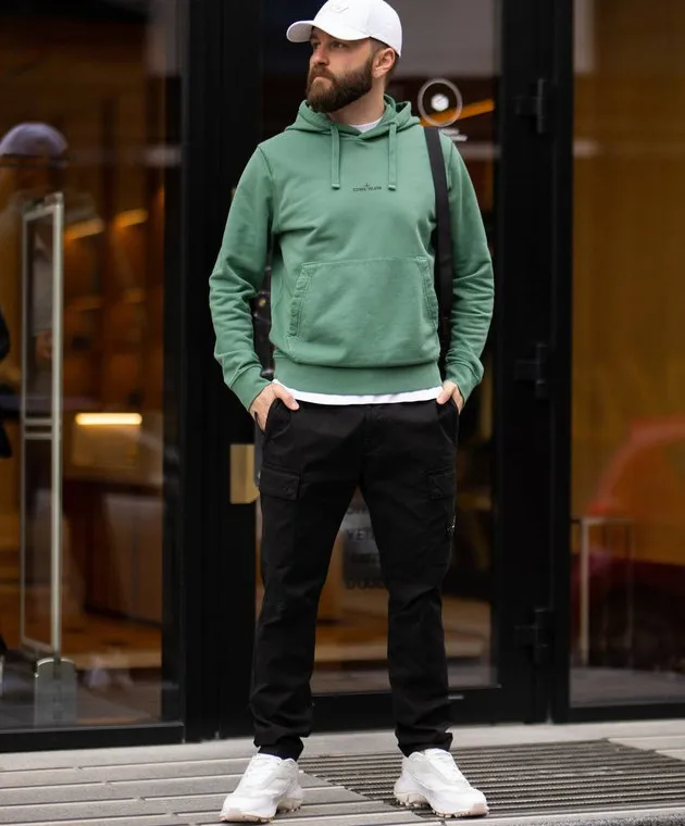 Stone Island Black cargo pants with logo patch
