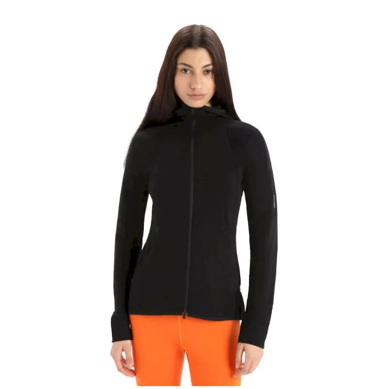 Sudadera con capucha Icebreaker Merino Quantum ZoneKnit LS Zip para mujer (negro)