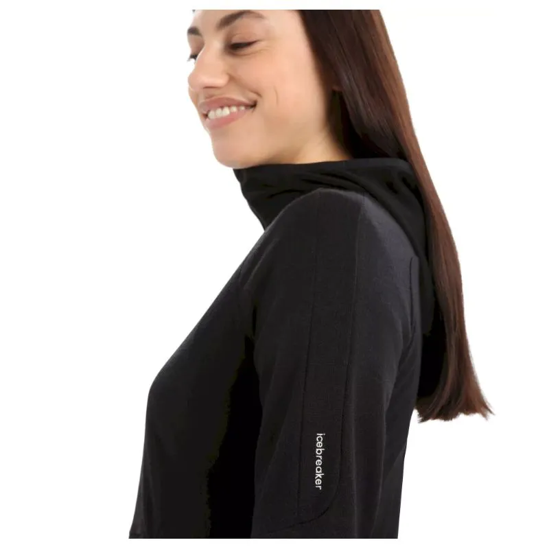 Sudadera con capucha Icebreaker Merino Quantum ZoneKnit LS Zip para mujer (negro)