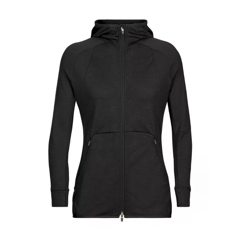 Sudadera con capucha Icebreaker Merino Quantum ZoneKnit LS Zip para mujer (negro)