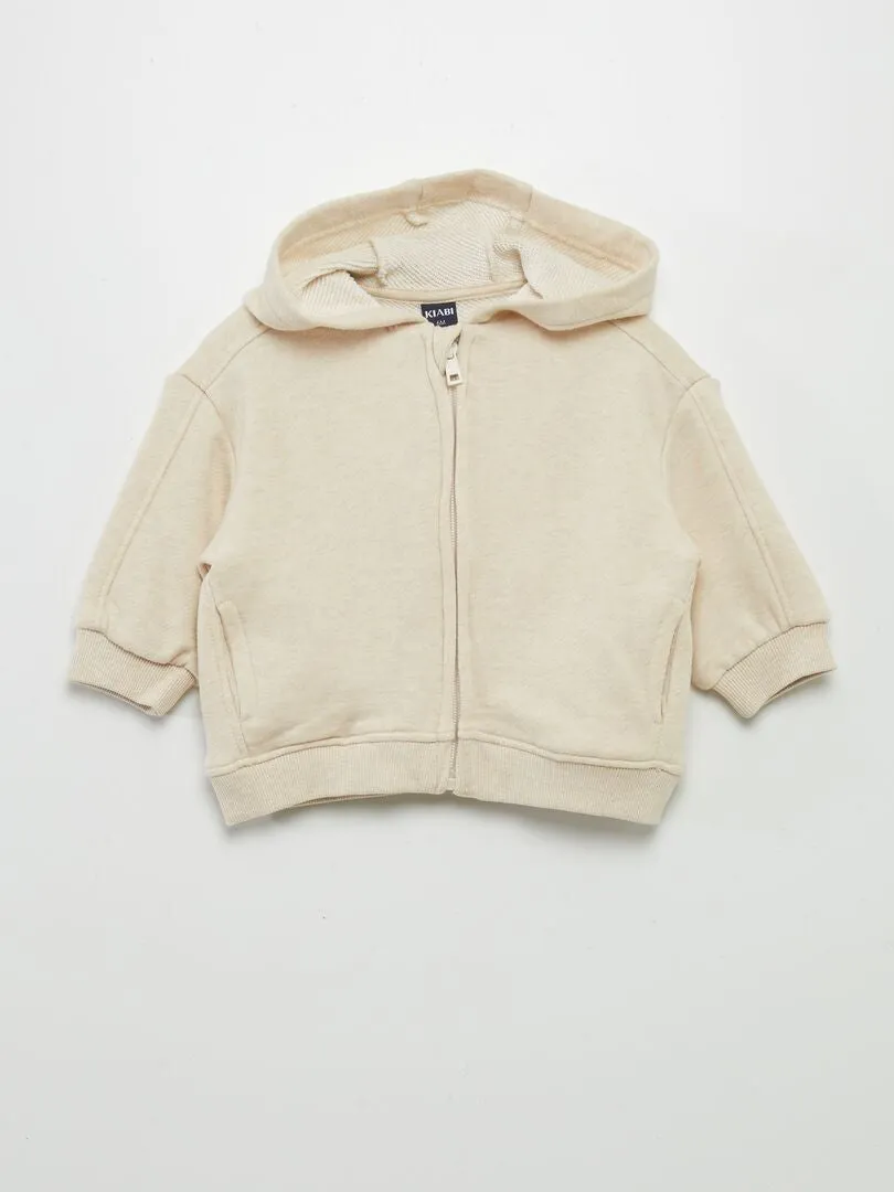 SUDADERA CON CREMALLERA Y CAPUCHA  BEIGE