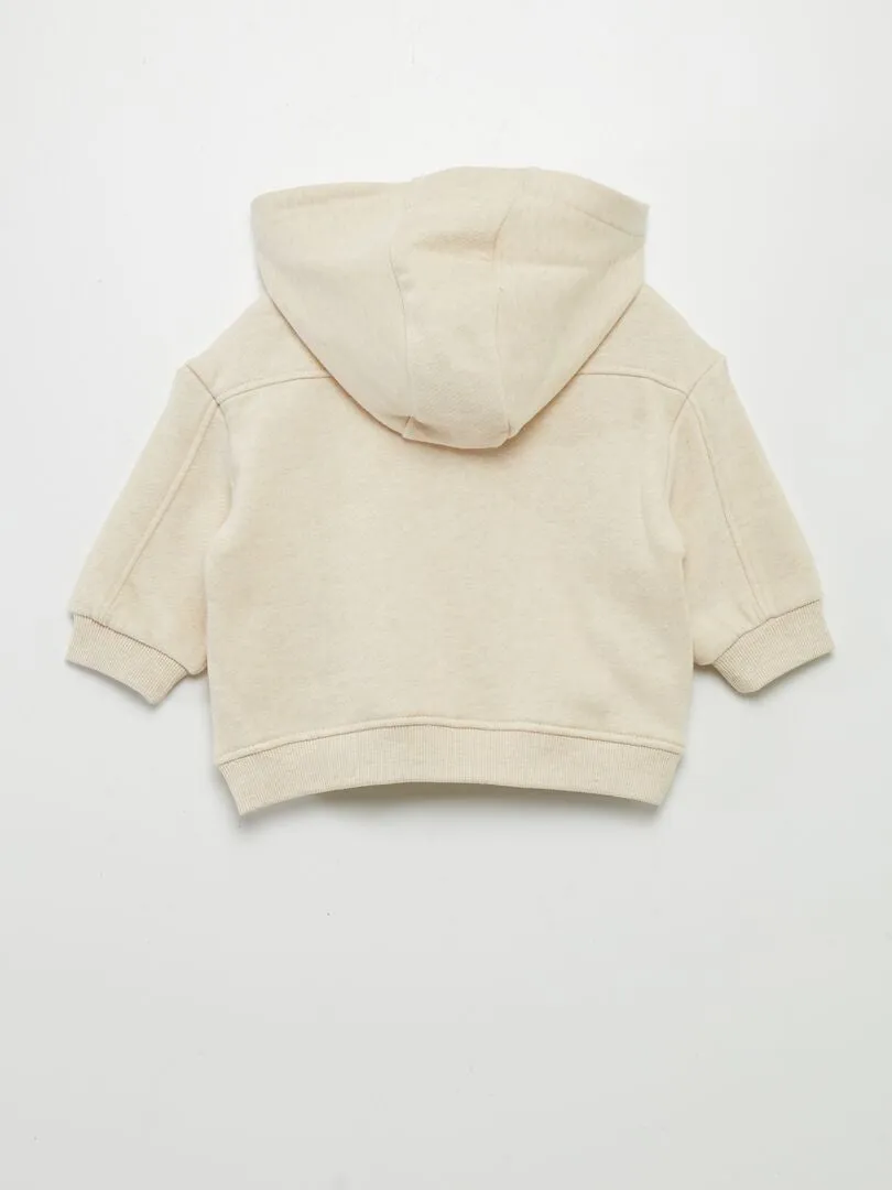 SUDADERA CON CREMALLERA Y CAPUCHA  BEIGE