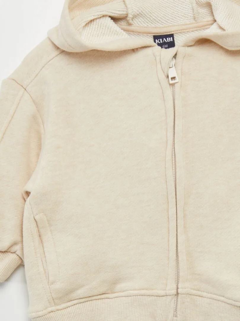 SUDADERA CON CREMALLERA Y CAPUCHA  BEIGE